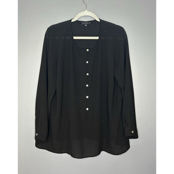 Eloquii Gorgeous Semi Sheer Top Women’s 14 Mother Of Pearl Buttons Lagenlook - Picture 1 of 11